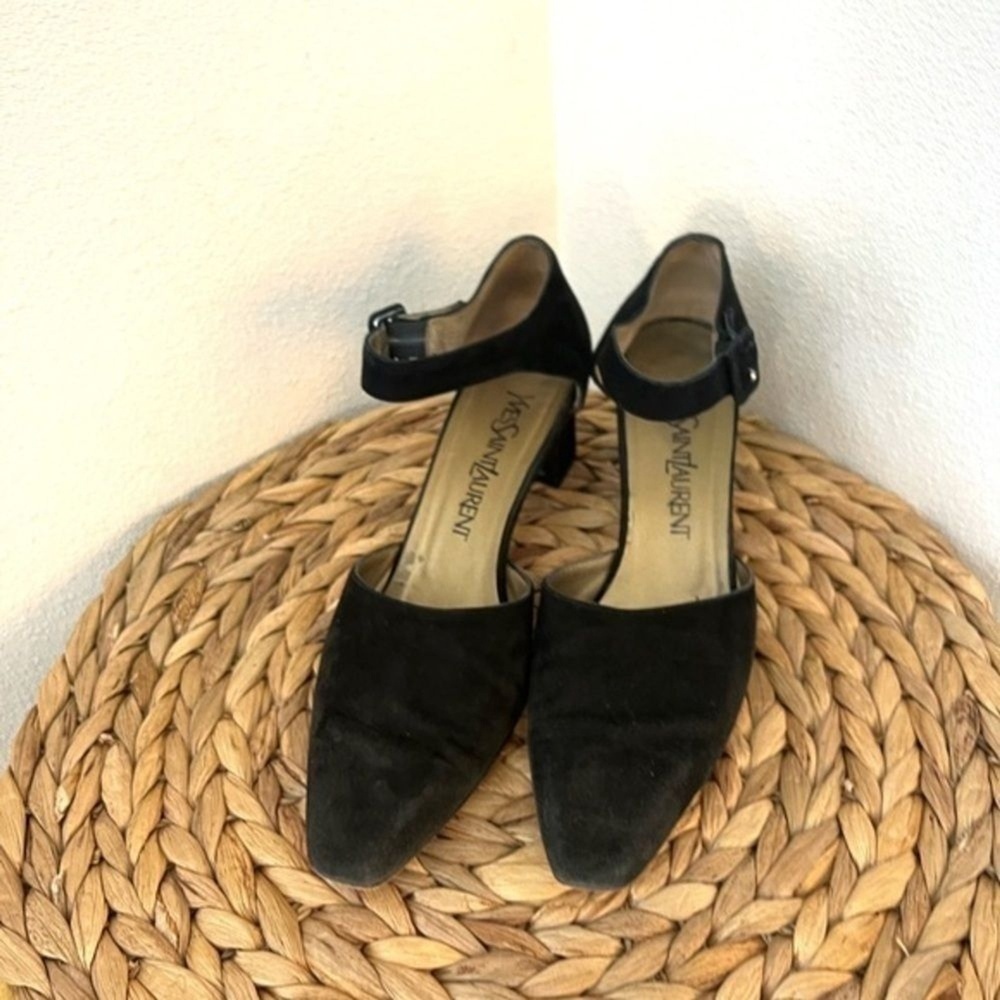 Yves Saint Laurent YSL D'Orsay Heels shoes black Suede Ankle Strap Pumps VTG